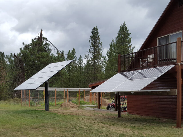 Off grid cabin with solar panels