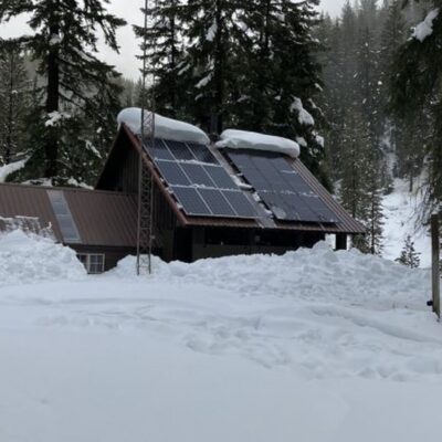 Off grid cabin in snow